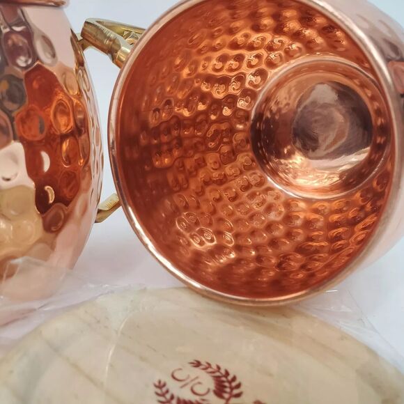 Copper Cure Moscow Mule Mugs Hammered Cup x2 + Straws & Wood Coasters - New! - Picture 3 of 6